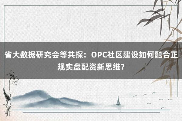 省大数据研究会等共探:OPC社区建设如何融合正规实盘配资新思维?