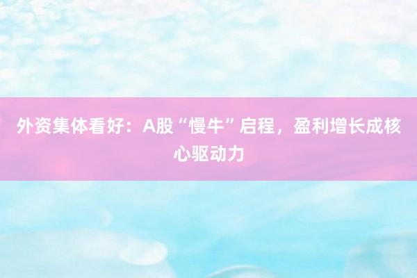 外资集体看好：A股“慢牛”启程，盈利增长成核心驱动力