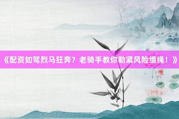 《配资如驾烈马狂奔？老骑手教你勒紧风险缰绳！》